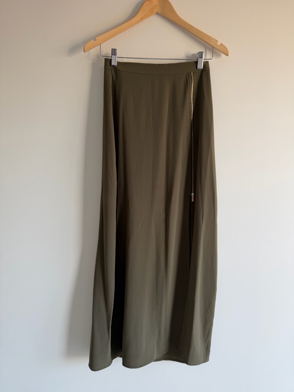Dynamite Olive Green Maxi Skirt NWT XS | Zip Slit High Waist Skirt